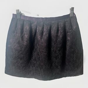 Vintage Purple Satin Mini Skirt Black Floral Lacing XSmall Y2K.        Hh